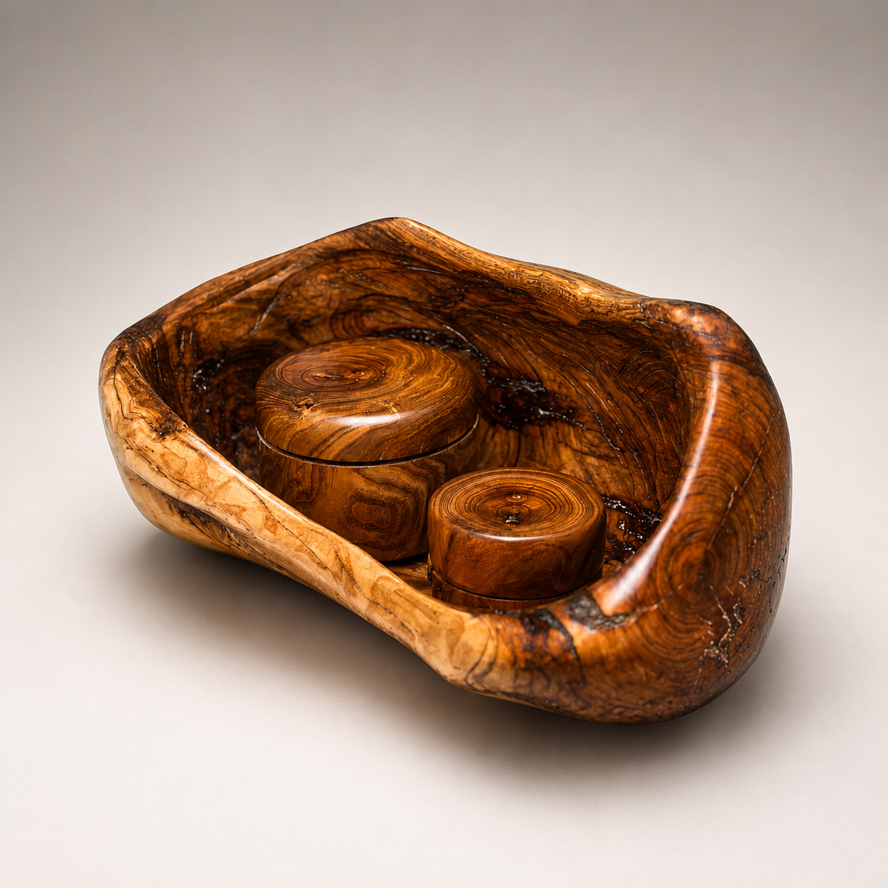 Live Edge Peach Wood Lidded Bowl Set
